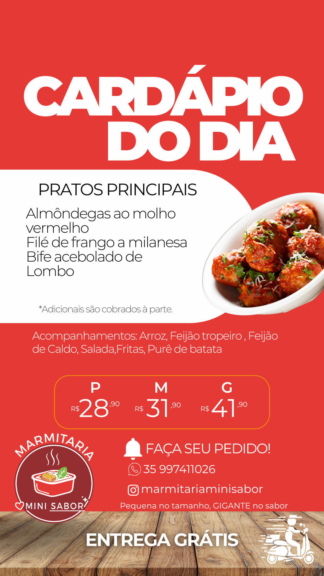 Desenvolvimento de cardápio para marmitaria local